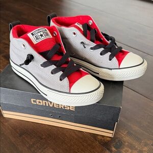 Converse Kids Red and Gray Low-Top Sneakers with Black Laces